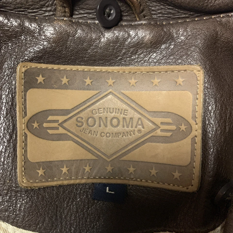 90's Sonoma Leather Aviator Jacket Map Lined Bomber Heavy Brown Mens Large - Image 2 of 4