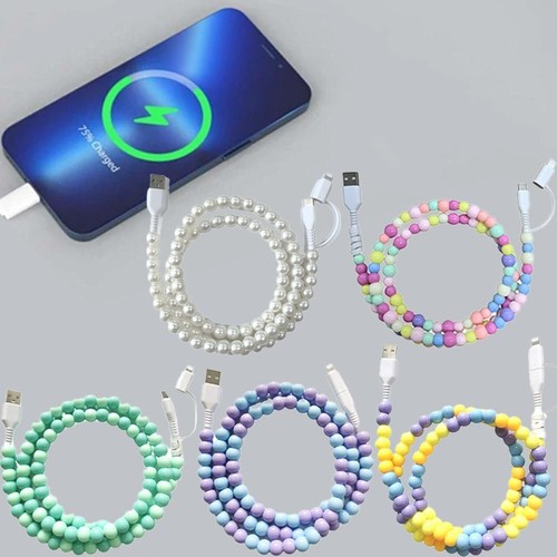 Portable Colorful Pearl 2-in- Type-C Fast Charging 7 UK Hot Cable Cable S8SSD34 - Picture 12 of 20