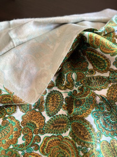Vintage Retro Satin Satin Stoff 3 Yard grün gold Paisley Fächer Blumen 34" breit - Bild 6 von 12