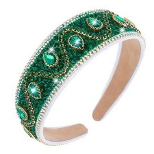 Rhinestone Headband Women St Patrick's Day Wide Fancy Sparkly Bling Green