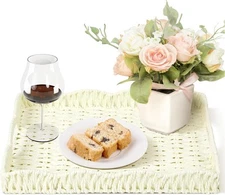 Hand Woven Scalloped Paper Rope Decorative Tray, Square Serving Tray