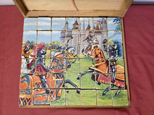 Jeu De Cubes En Bois Vintage - 24 Pièces Puzzle Ancien - Jouet Ancien Collection