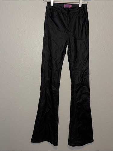 Edikted Faux Leather Flare Pants Size XS Black High Rise Wide Leg Y2K - Picture 2 of 6