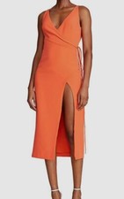 $396 Halston Women's Orange Thea Stretch-Crepe High-Slit Midi-Dress Size 4