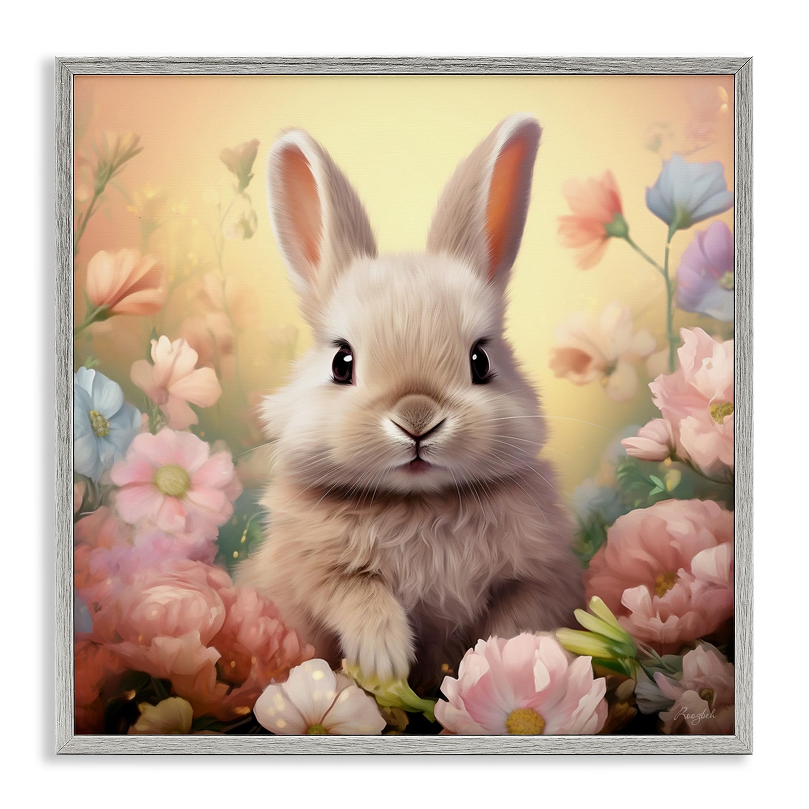 Bunny in Meadow Framed Giclee Art by Roozbeh
