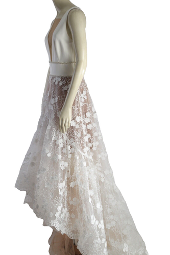 Bronx & Banco Fiona White Bridal Lace High-Low Wedding Gown Dress Size S