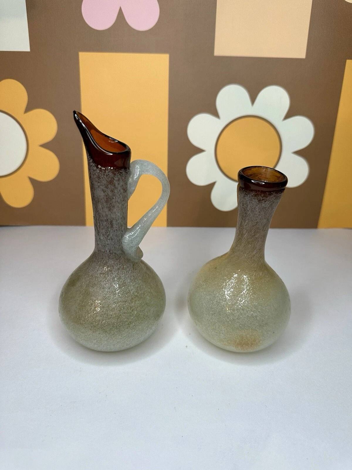 Napoleone Martinuzzi Murano Pulegoso Amber Seafoam Apertif Oil & Vinegar 1930’s