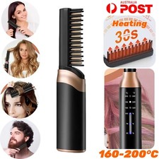 Electric Hair Straightener Curler Men Beard Heated Brush Curling Iron Wireless