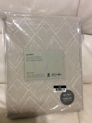 West Elm 2 Cotton Canvas Hand Drawn Diamond Curtains 48x96 Stone Gray NWT