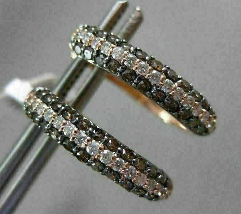 FILA ESTATE .90CT WHITE & CHOCOLATE FANCY DIAMOND 14KT ROSE G 3 ROW OVAL EARRINGS