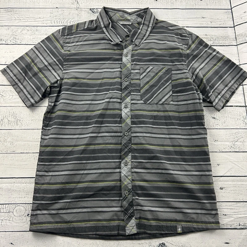 smartwool short sleeve striped button front merino blend shirt