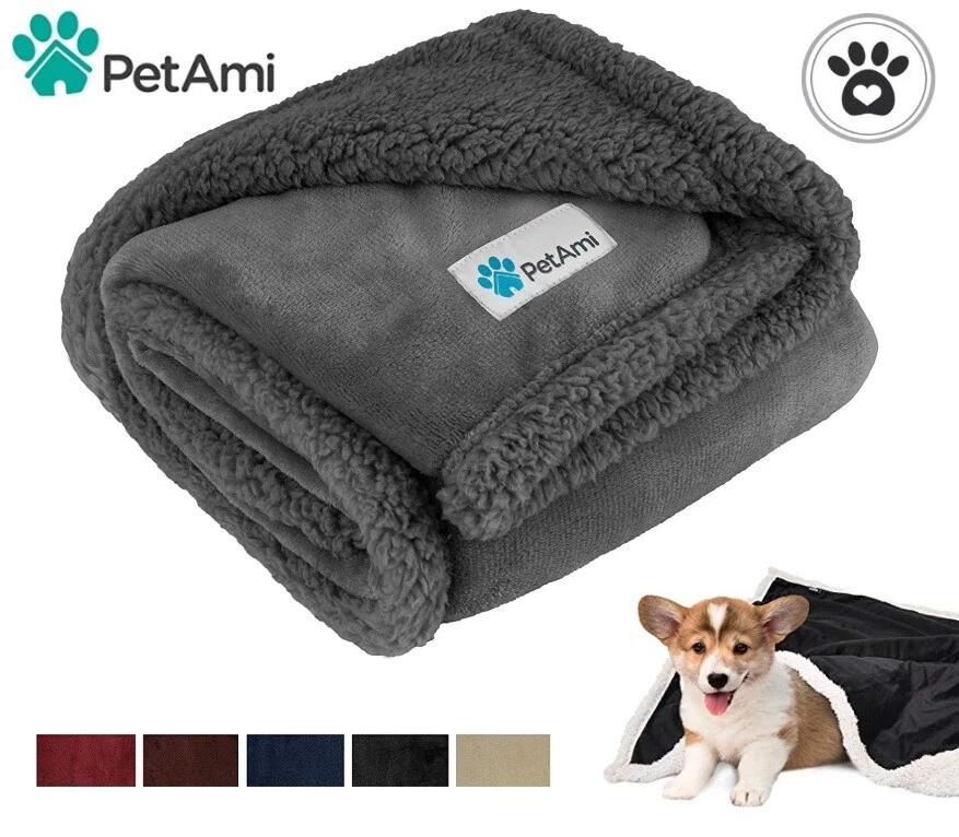 PETAMI Pet Blanket for Small Medium Dog Puppy Cat Reversible Flannel Fleece Sherpa