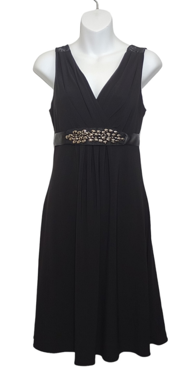 Scarlett Nite Black Beaded Empire Waist V-Neck Sleeveless Cocktail Dress Women Size 6-image