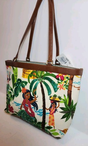 ISABELLA FIORE HULA GIRL HAWIIAN FLORAL,BEADED,MULTI MEDIA APPLIQUE,HANDBAG $390 - Picture 2 of 16