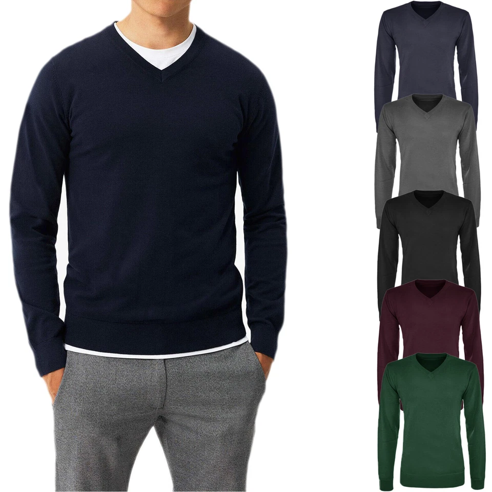 Maglione Uomo Invernale Scollo a V Lana Cashmere Maglioncino Slim Casual VEQUE