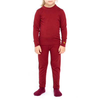 Merino Wool Kids Crew Sweatshirt Thermal Unisex Baby Top Shirt 160 Cherry  Red
