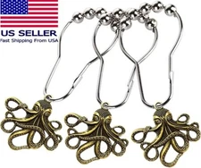 ZILucky Set of 12 Octopus Shower Curtain Hooks Decorative Rings Bathroom Bronze