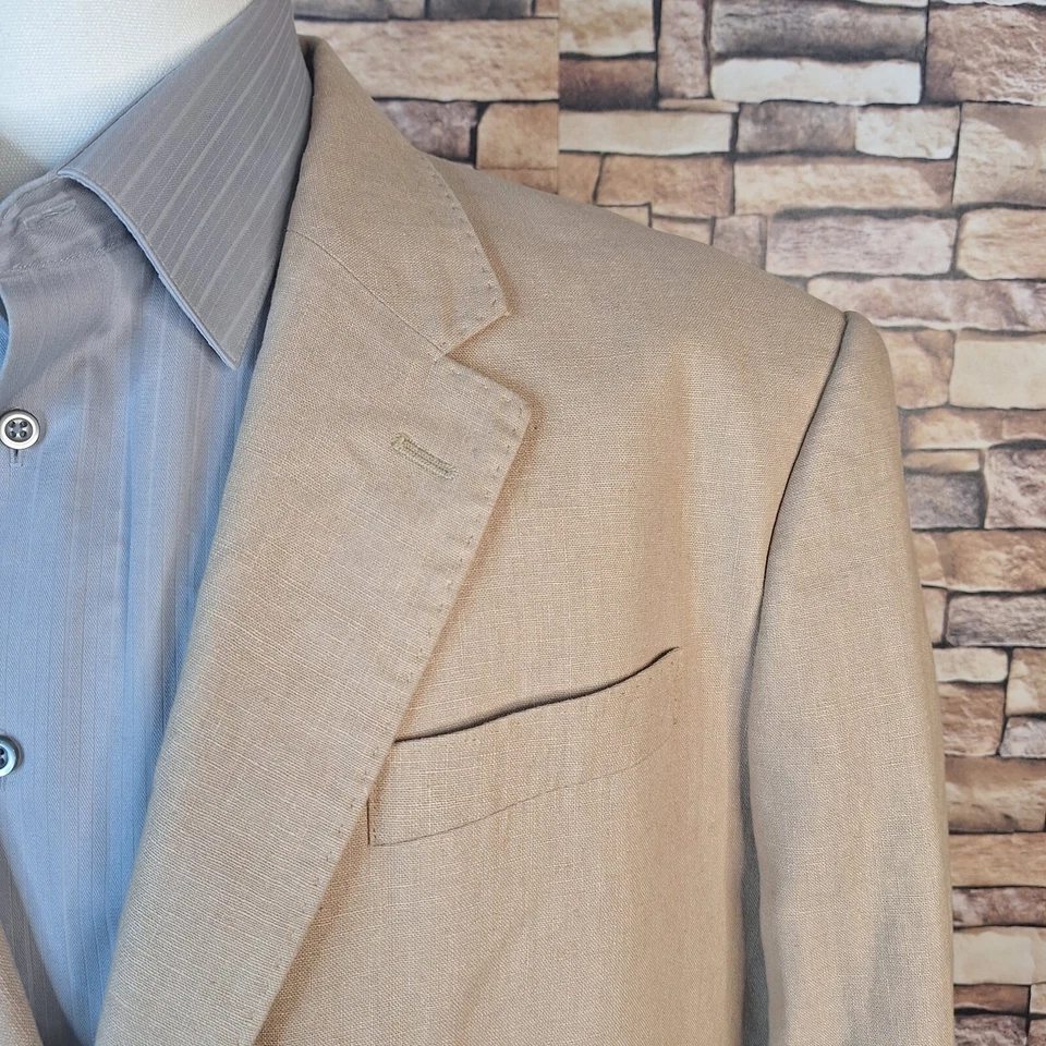 Chaqueta Abrigo Deportivo Perry Ellis Para Hombre 46R Tostado Lino Algodón Doble Ventilación Foto 2 de 4