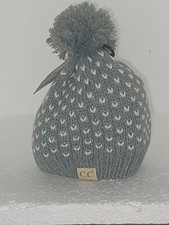 C.C Kids Girl Boy Winter Warm Grey Heart Pattern Knit Beanie with Pom Small.