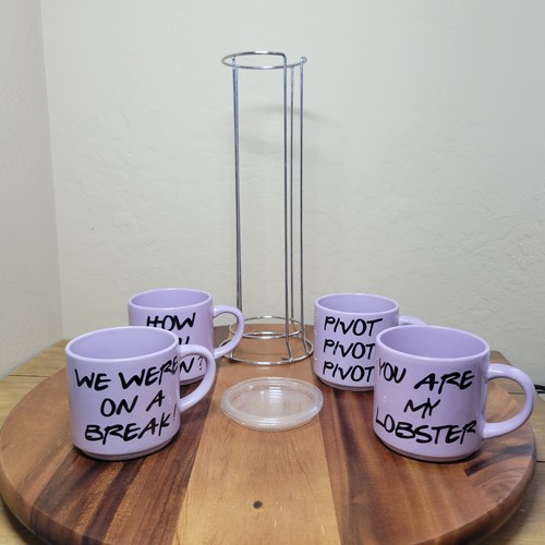 Friends TV Show Purple Ceramic Coffee Mug Cup Stackable Set of 4 With Stand - Picture 5 of 14
