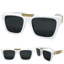 Men Classic Retro Hardcore Hip Hop Rapper SUNGLASSES Thick White Frame Dark Lens