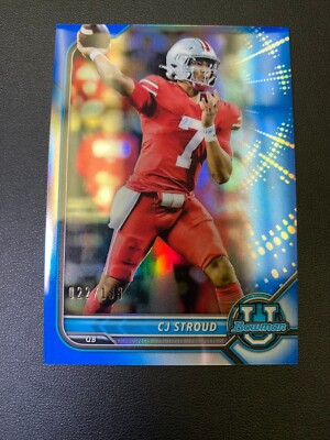 2022 CJ Stroud Bowman University Chrome BLUE Refractor #90 #'d