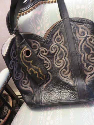 Vintage ERDA Western Boot Design Leather Handbag/Tote w Sunglass Case - Picture 6 of 12