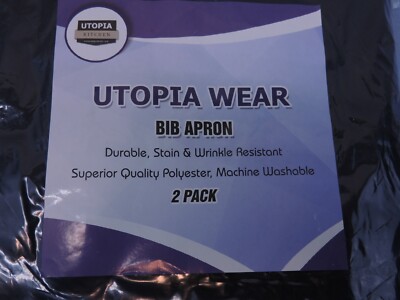 UTOPIA WEAR BIB APRON * 2 PACK * DURABLE STAIN & WRINKLE RESISTANT BLACK