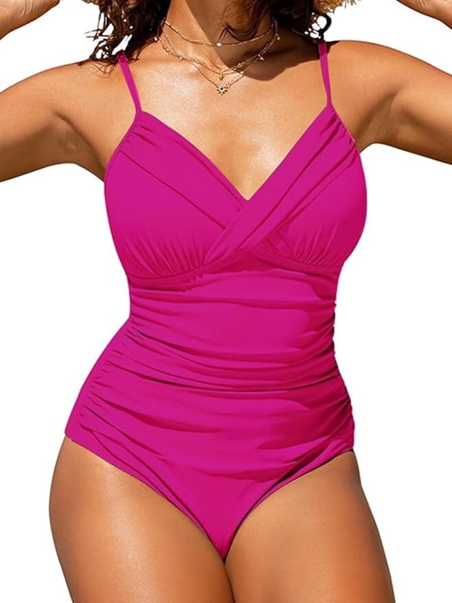 ラルフローレン SWIMSUITS プリントワンピース水着 PINK Lauren Ralph Women's Pink Surplice Neck Padded One Piece