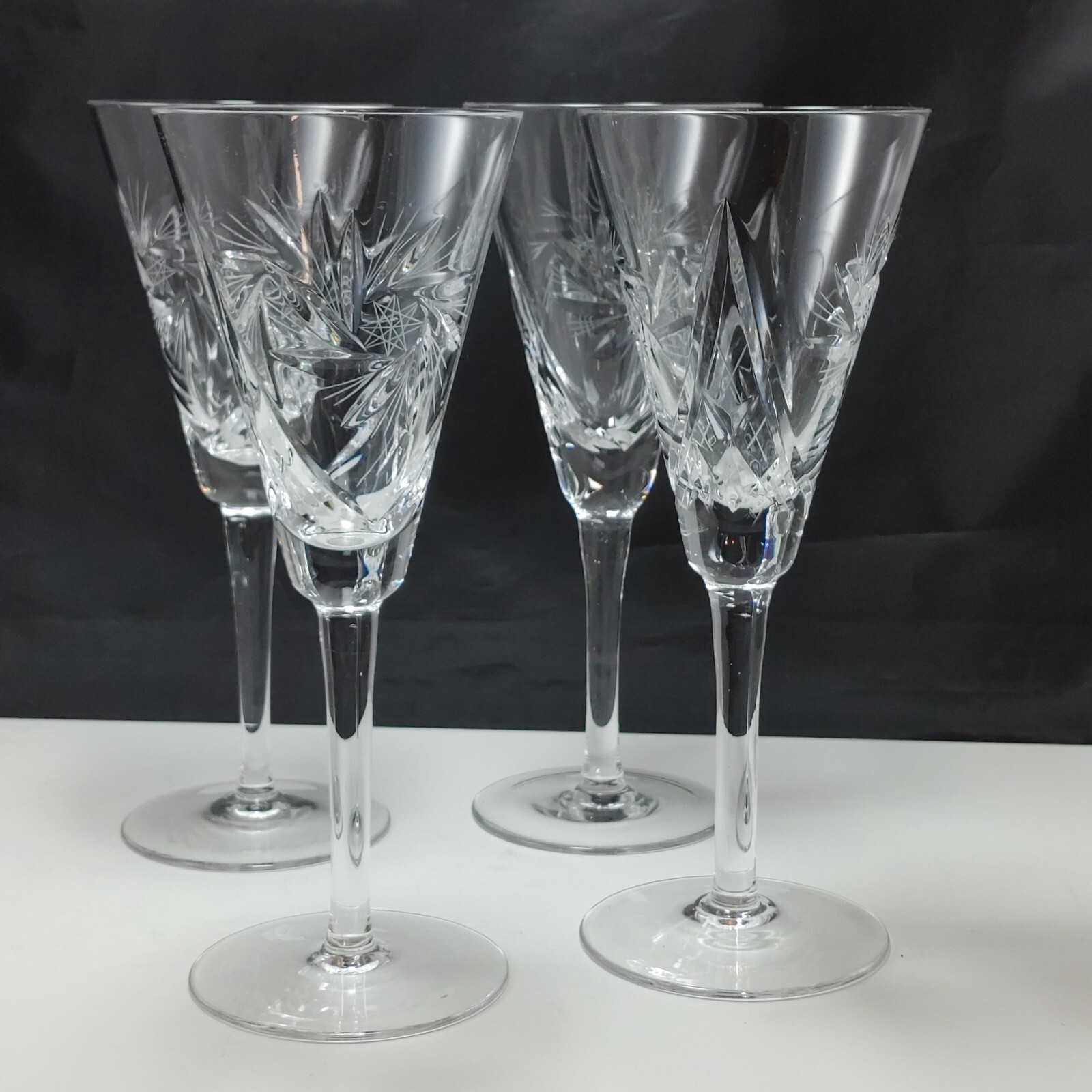 Elegant Csopak by Ajka Champagne Flute Set of 4 Hand-Cut Crystal Glasses