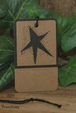 100 Primitive BLACK STAR Kraft Hang Tags ~ Pre-Strung & Perforated