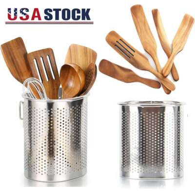 5Pcs Wooden Spurtles Spurtle Kitchen Utensils/Utensil Holder Organizer Container