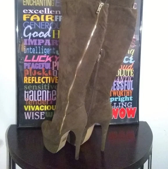 Botas Fahrenheit Verde Oliva Cremallera Detalladas Sobre la Rodilla! Talla 9 Usadas una vez Foto 2 de 3