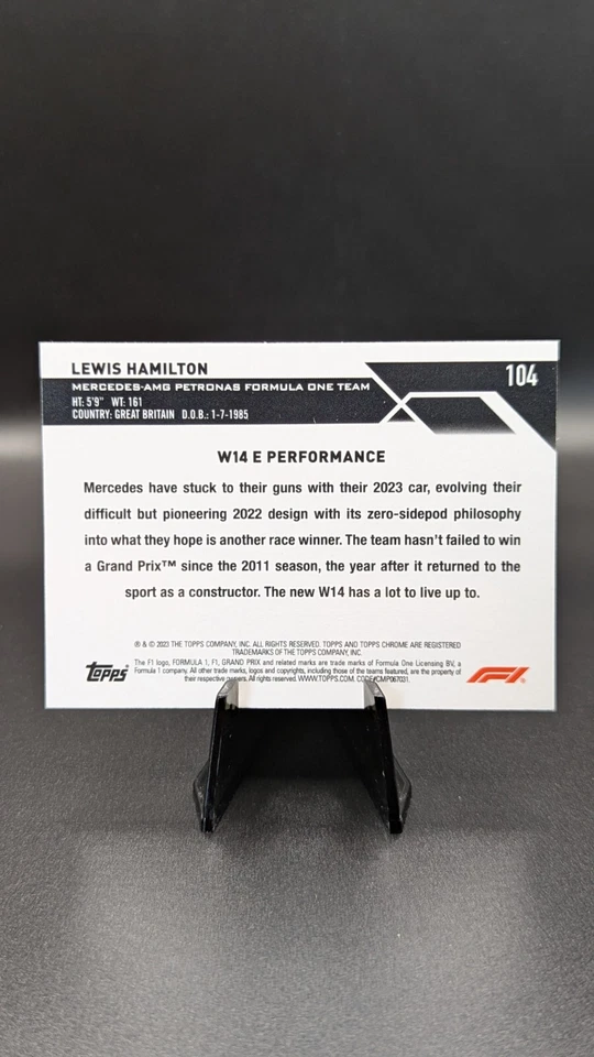 2023 Topps Chrome Formula 1 Lewis Hamilton Purple Green Refractor Mercedes #104 - Image 2 of 2