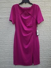 New Adrianna Papell Knit Crepe Short Sleeve Midi Dress  Pink Size 8P