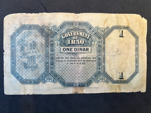 Jordan-Iraq Kingdom Government 1 Dinar Law 1931 Pick 18a, Issue 1942 - Picture 2 of 2