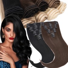 170G THICK Double Weft Clip In 100 Real Human Hair Extensions Add Volume 14-24"