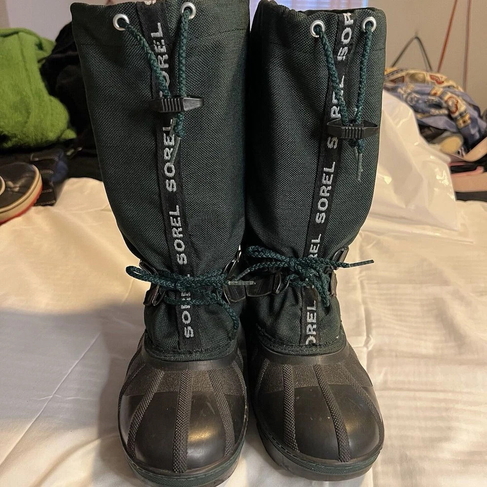Sorel Lined Winter Snow Boots youth Size 6 Green Liners Lace Front - Image 2 of 4
