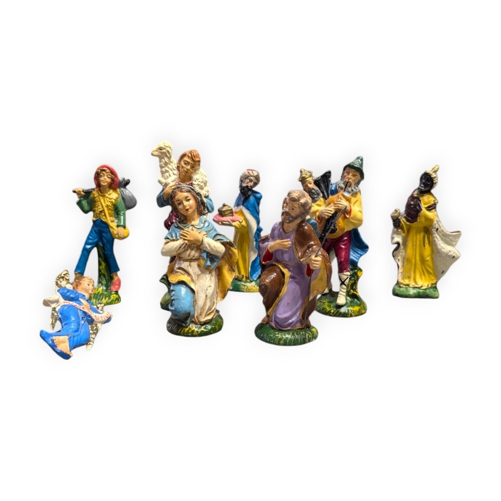 Vintage 9-Piece Plastic Nativity Set Figurines 4”-5” Made in Italy