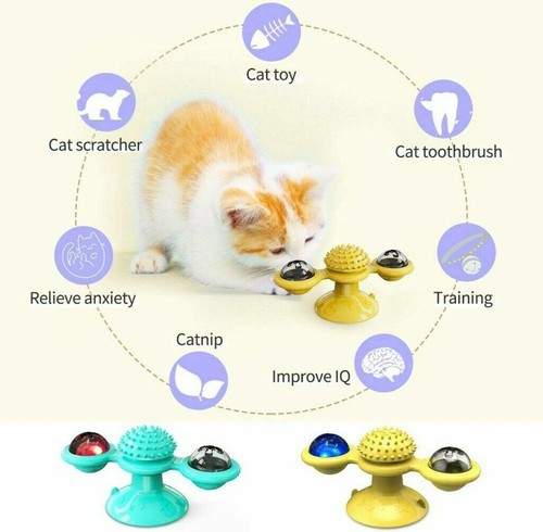 Toys para mascotas molino de viento calmante giratorio para gatito con hierba gatera bola LED tocadiscos - Imagen 7 de 14