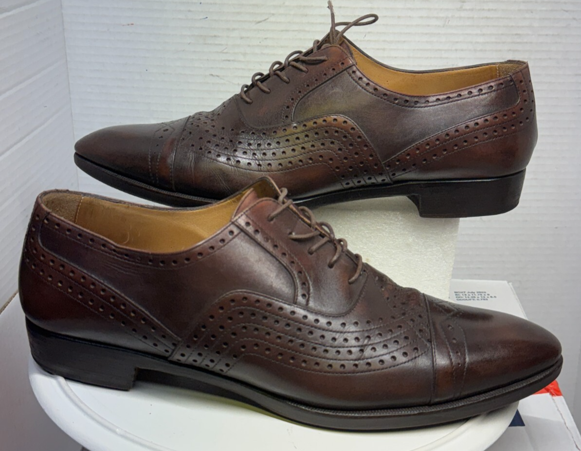 Scarpe eleganti Yves Saint Laurent YSL stringate pelle marrone punta cappuccio brogue uomo 42 9