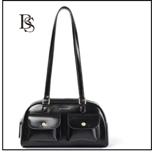 Shoulder Bag Soft Vegan Leather Handbag Retro Bowling Style Ladies Purse - Picture 13 of 15