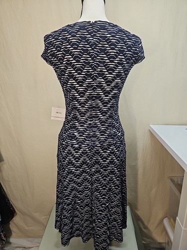 Anne Klein Dress Black Ruffled Cap Sleeve Stretch Shift Sheath Midnight Blue 6 - Picture 3 of 5