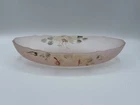Vintage Pink Satin Depression Glass Celery Dish Painted Flowers