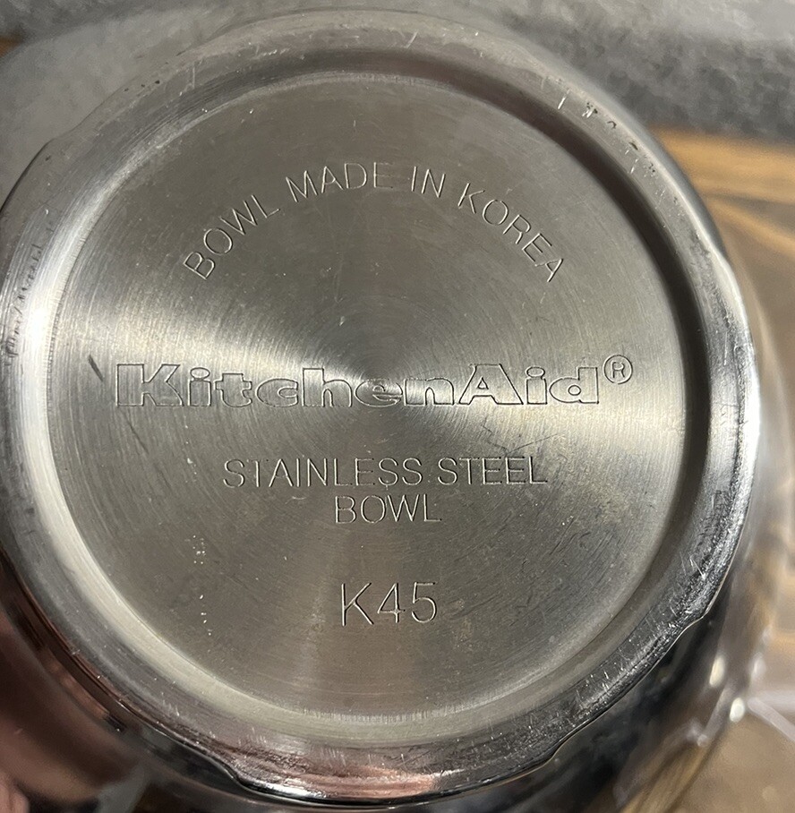 Kitchen Aid Stainless Steel Bowl K45 Pouring Shield Whisk Bread Hook