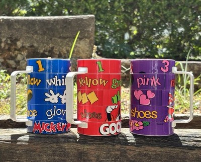 90 s Elandia Disney Swivel Rotating Puzzle Mug X3 Mickey & Minnie Mouse & Goofy