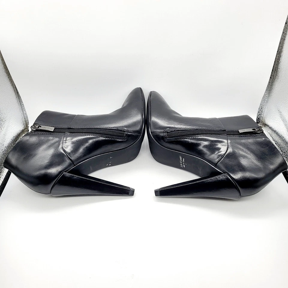 Botas al tobillo Colin Stuart de cuero negras tacones cónicos cremallera punta para mujer 5 Foto 3 de 4