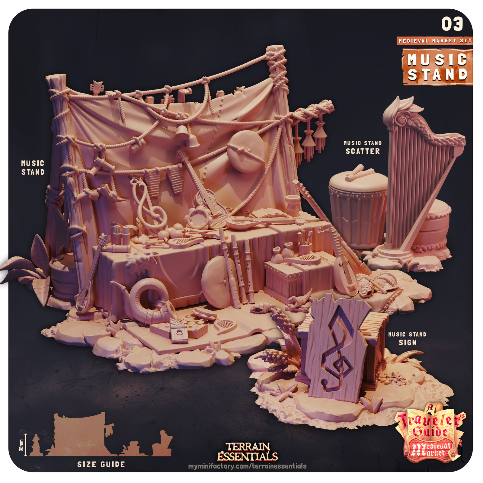 Medieval Market Set | TTRPG Scatter Diorama Dollhouse Miniature | Terrain Essent