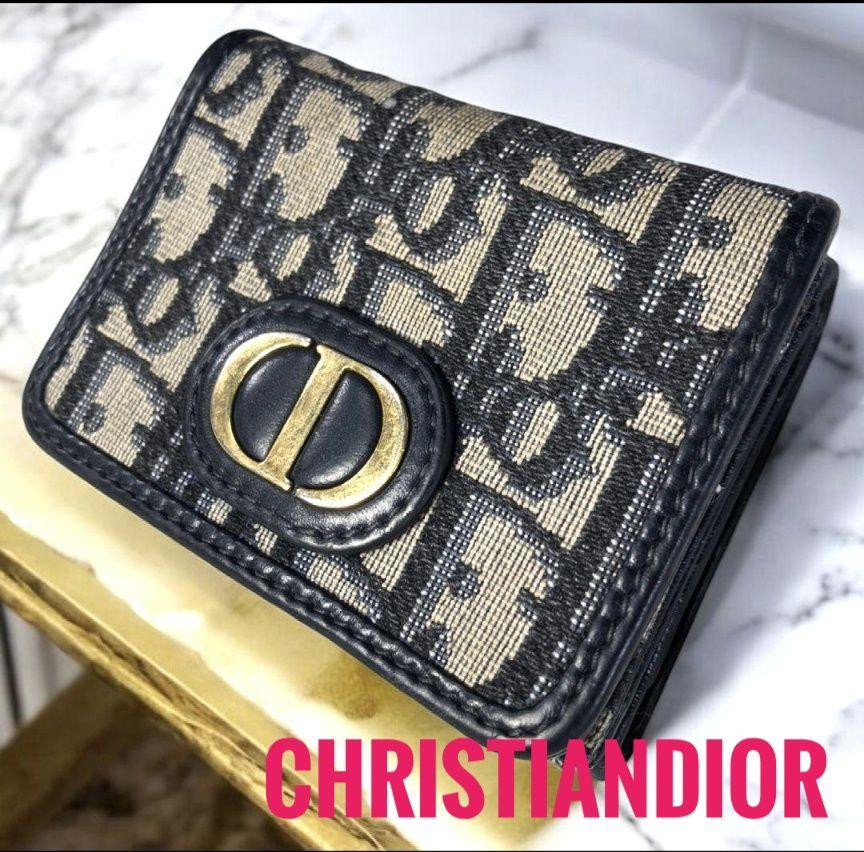 Dior Canvas CD Logo Gold Trifold Wallet 9.5x7x3cm All-Over Pattern Pre-Owned