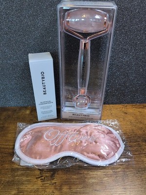 Beautybio Rose Quartz Crystal Roller, Glofacial Concentrate 50ml And Sleep Mask